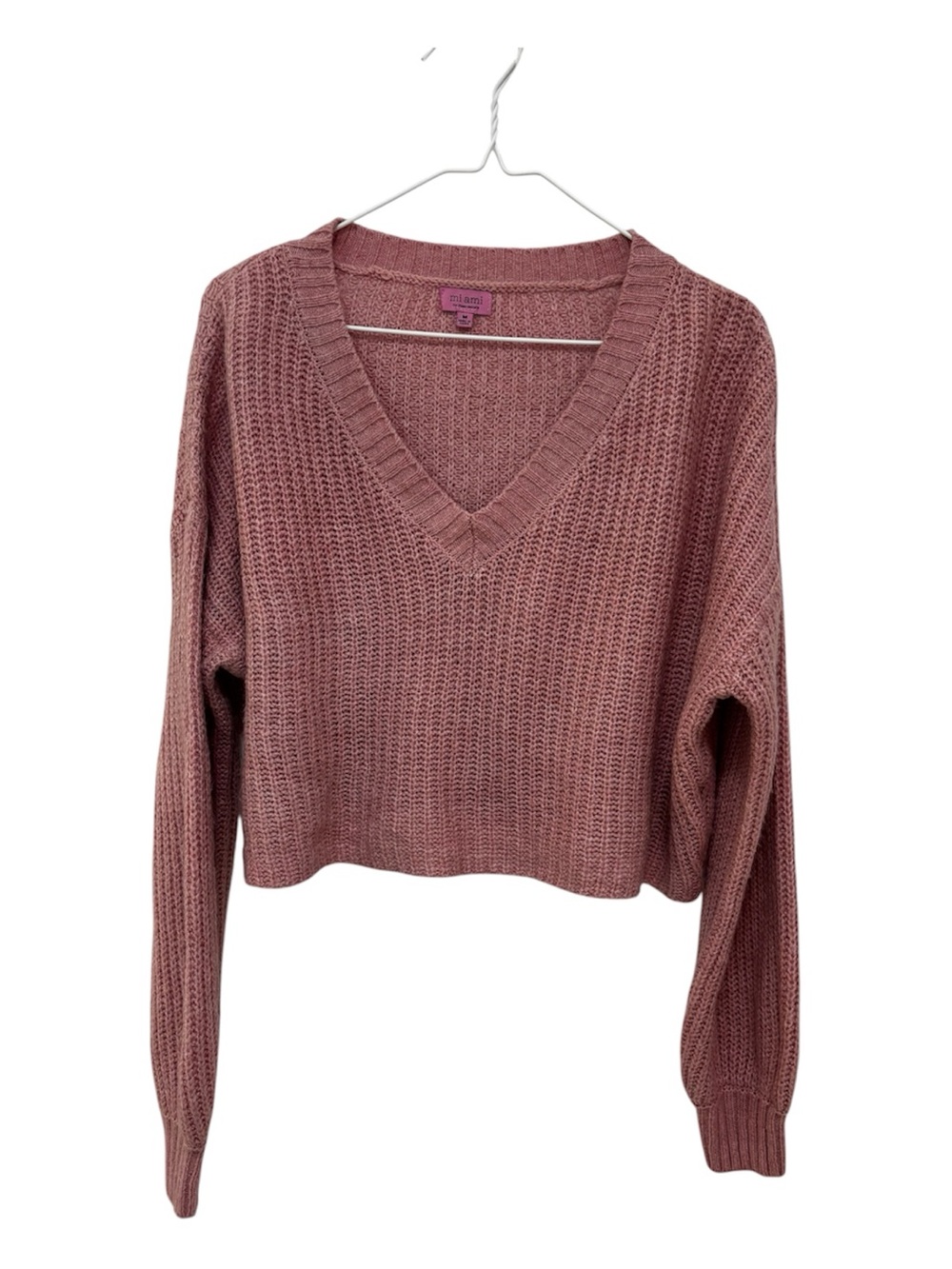 Francesca's Collections Rose V-Neck Cropped Knit Sweater